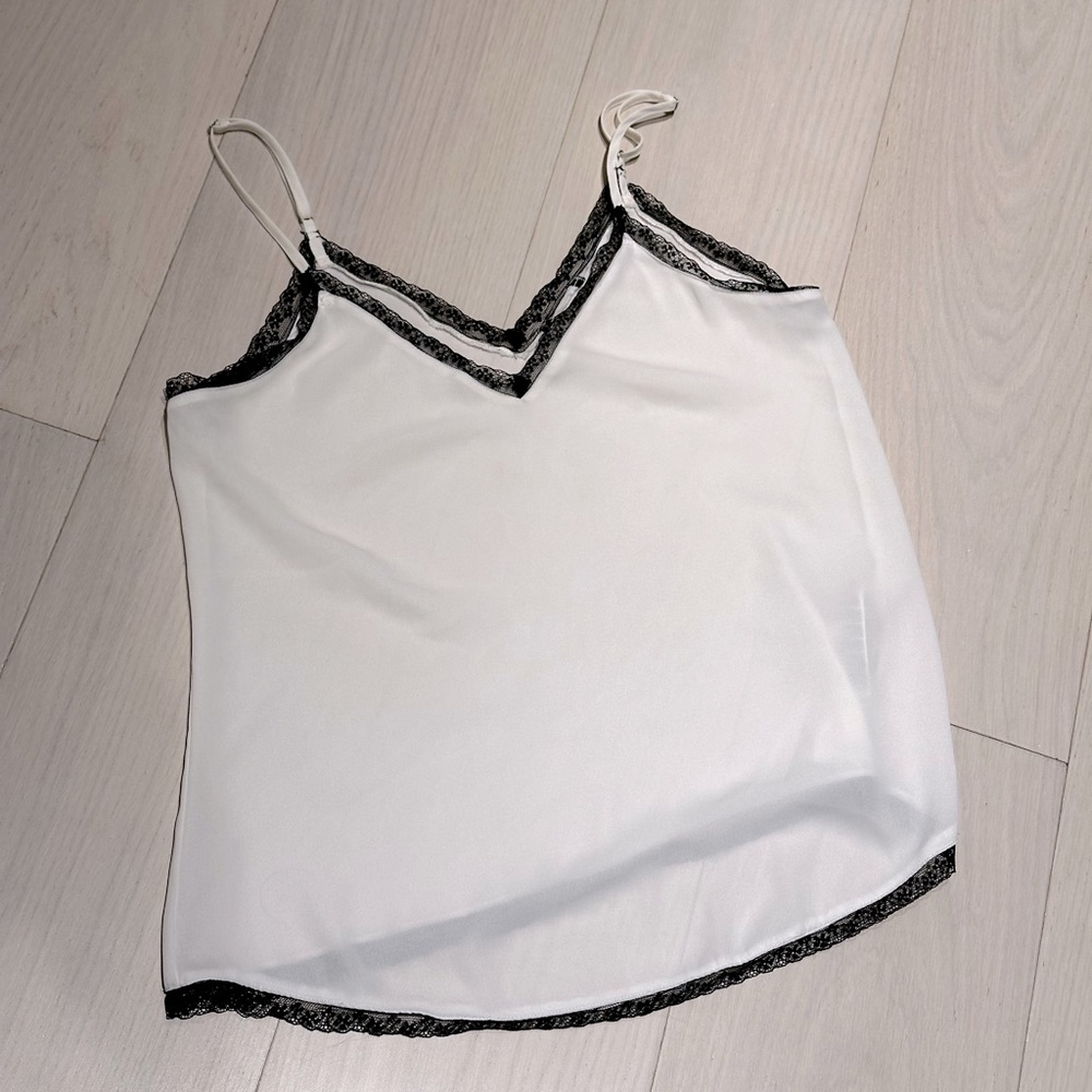 Pretty lace cami - white tank top with black lace trim